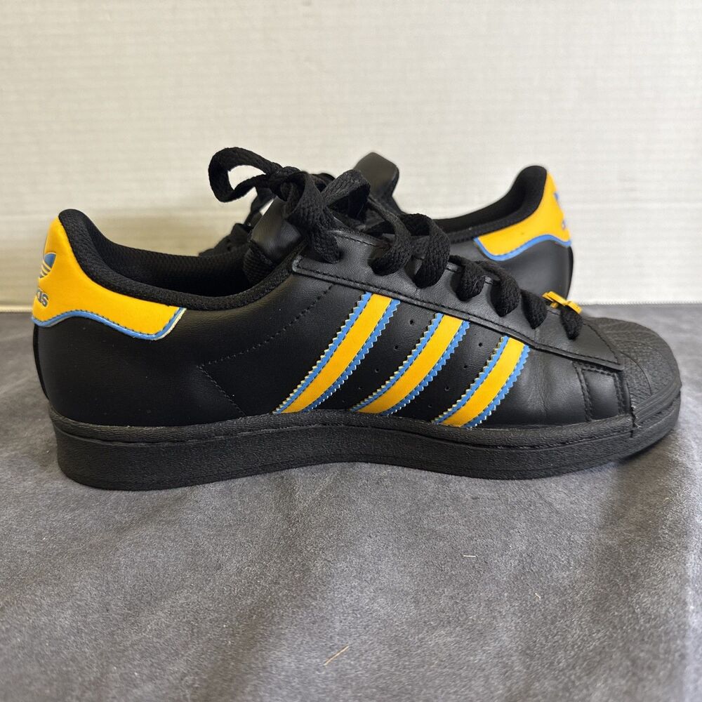 Adidas Superstar Mens Size 7 Black Gold Blue Athletic Lifestyle Shoes Sneakers - Picture 4 of 13